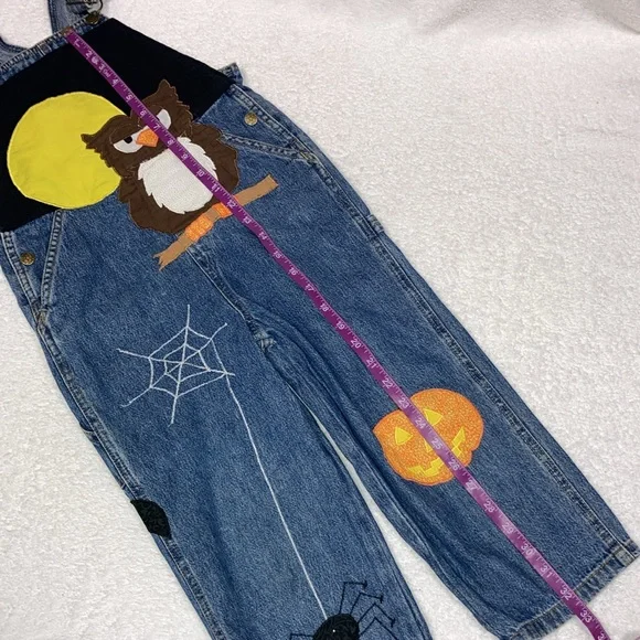 Faded glory denim blue jean Halloween appliqué overalls size 5/6 - Picture 6 of 11